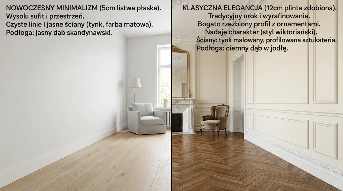 Porównanie efektu optycznego listew minimalistycznych i klasycznych