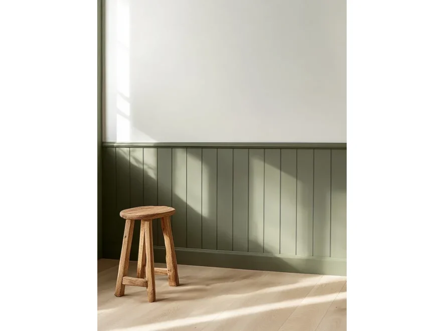 BW001LTP Lewe zakończenie boazerii angielskiej 2 mj boazeria bw001 wall with green panelling and stool 1 lbox 885x660 ffffff